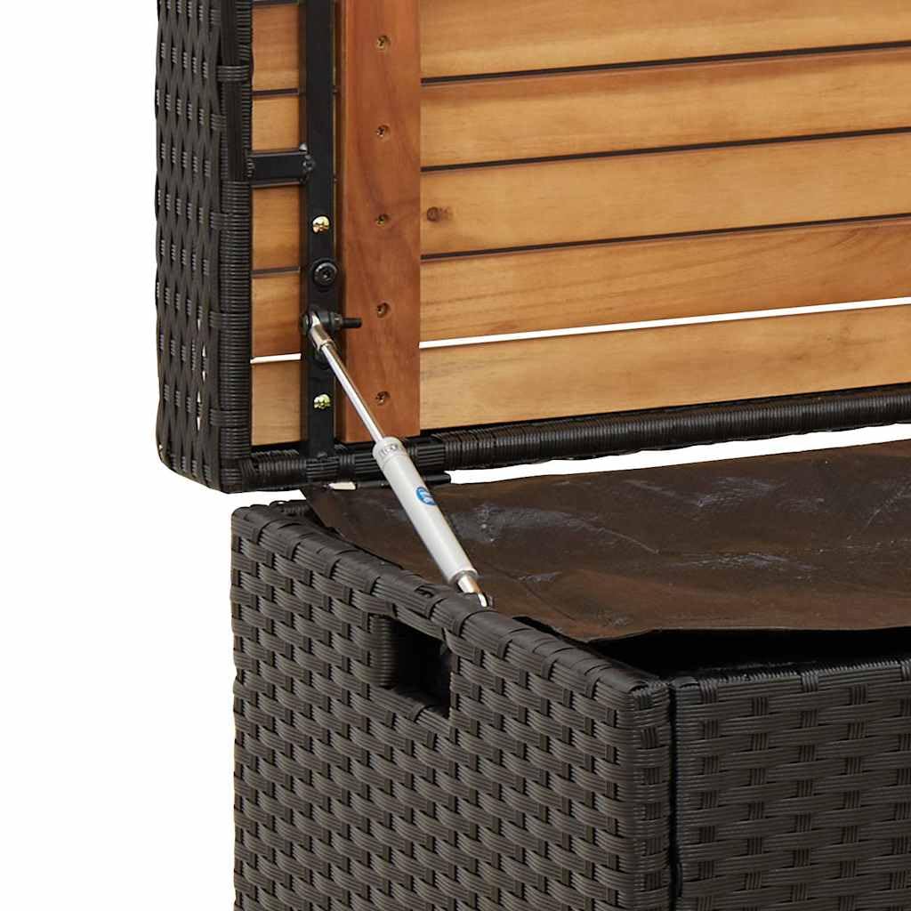 vidaXL Banc de Rangement, Coffre à Jouets, Meuble de Rangement, Organisateur de Jardin Terrasse Patio, Noir Résine Tressée et Bois d'Acacia