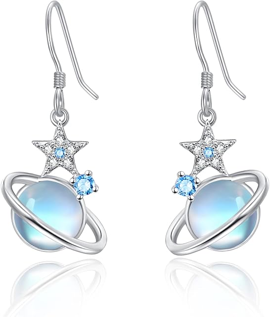 KINGWHYTE Moonstone Earring Star Earrings 925 Sterling Silver Sun and Moon Earrings Milky Way Astronaut Earrings Jewellery Gifts for Women Girl Friends