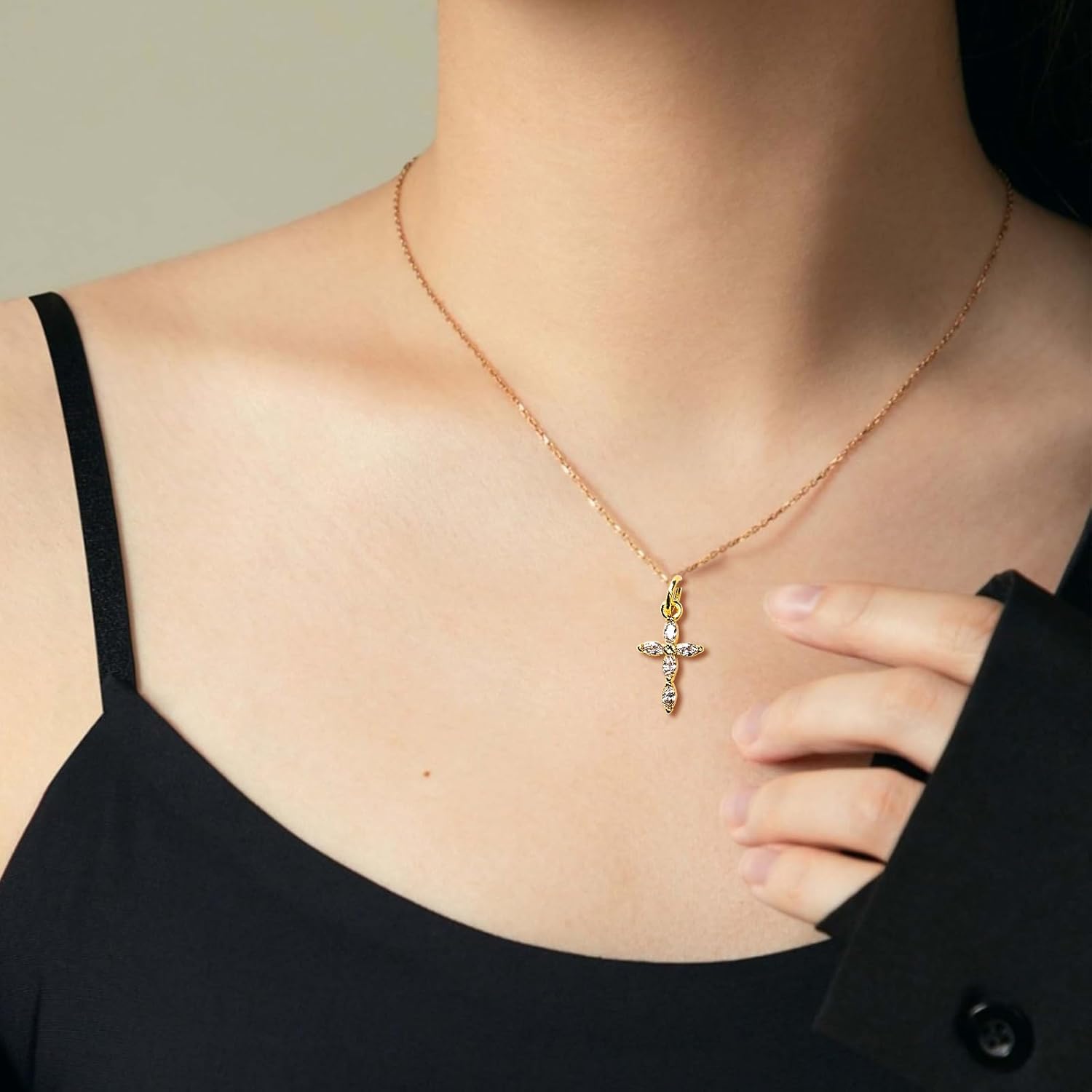 Cross Necklace Faith Pendant 14K Plated Dainty Chain Minimalist Simple Tiny God Lords Prayer Religious Jewelry - Image 3