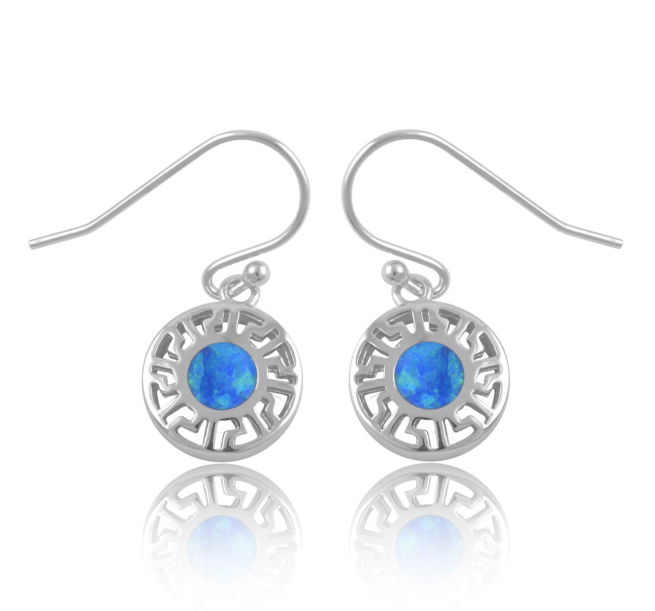 Silvercloseoutsterling Silver Created Blue Opal Greek Key Dangle