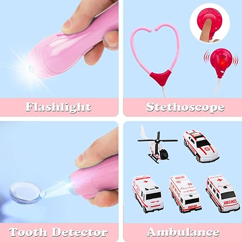 Miniatura 3 de Holycco Kit de médico para niños, juego de médico con ambulancia, estetoscopio y disfraz de disfraz, kit de médico de juguete para niños, regalo de
