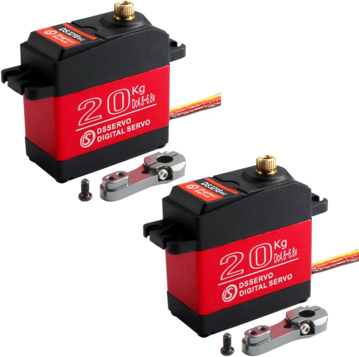 2 PCS 20KG 180 Degree RC Digital Servo, Waterproof Servo Motor with 25T Servo Horn - Large Torque High Speed Full Metal Gear for RC Robotic Arm Model DIY Baja Car 1/10 Scale Crawler Truck