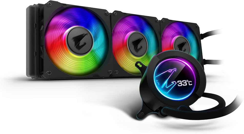 GIGABYTE AORUS RGB AIO Liquid Cooler 360, 360mm Radiator, Triple 120mm Windforce PWM Fans, Customizable Full Color LCD Display, Advanced RGB Lighting and Control, Intel 115X/2066, AMD AM4, TR4 - View 1