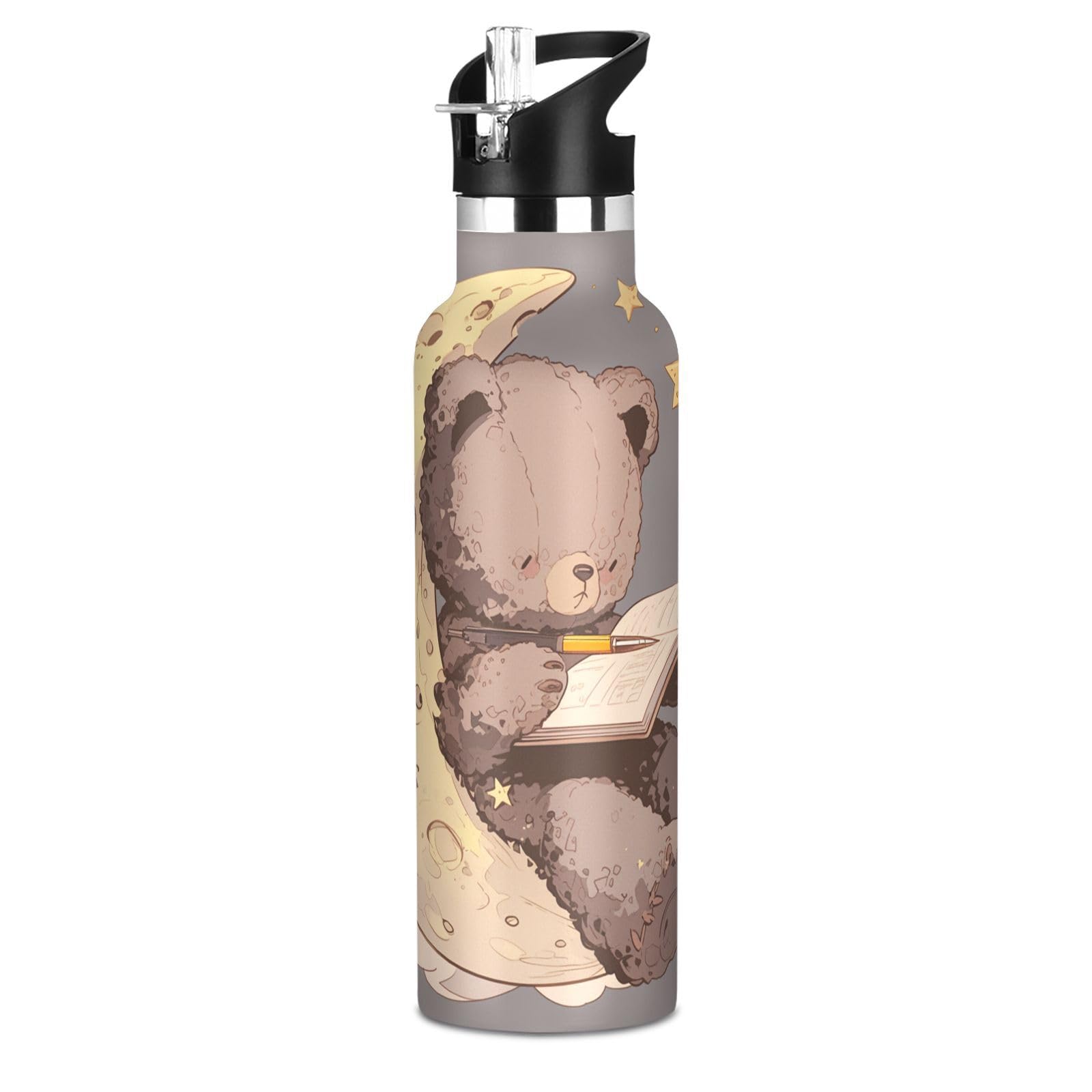 Kaaviyo Boys Pattern Cute Bear Reading Starry Night Water Bottle Stainless Steel Jug Insulated Vacuum Cup For Girls(600Ml)