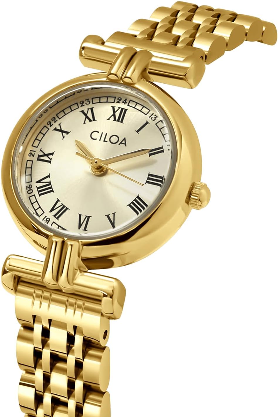 CILOA Women's Watches Gold Vintage Roman Numeral Dial Waterproof Watch for Women Luxury Small Wristwatch with Stainless Steel Leather Band - Image 2