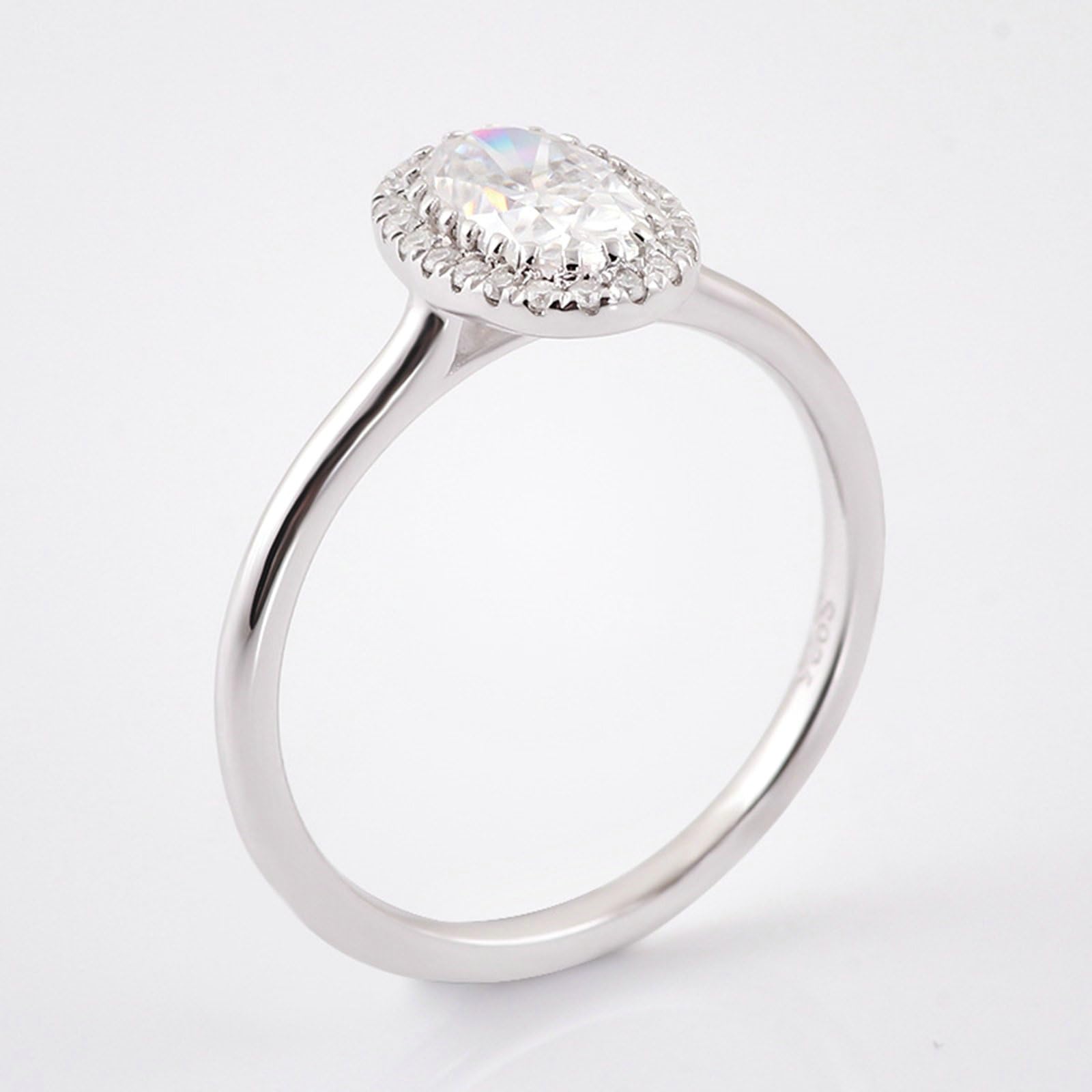 Anillo de compromiso de oro blanco de 18 quilates, 3 quilates, corte ovalado, blanco moissanita, anillo de compromiso sencillo