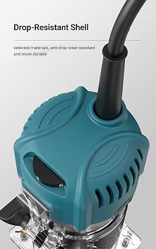 Weytoll Compact Palm Wood Router Tool Electric Hand Trimmer with 6 Variable Speeds Woodworking Joiner Cutting Palmming Tool 33000RPM 800W 110V with 15PCS 1/4'' Router Bits