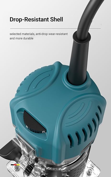 Weytoll Compact Palm Wood Router Tool Electric Hand Trimmer with 6 Variable Speeds Woodworking Joiner Cutting Palmming Tool 33000RPM 800W 110V with 15PCS 1/4'' Router Bits