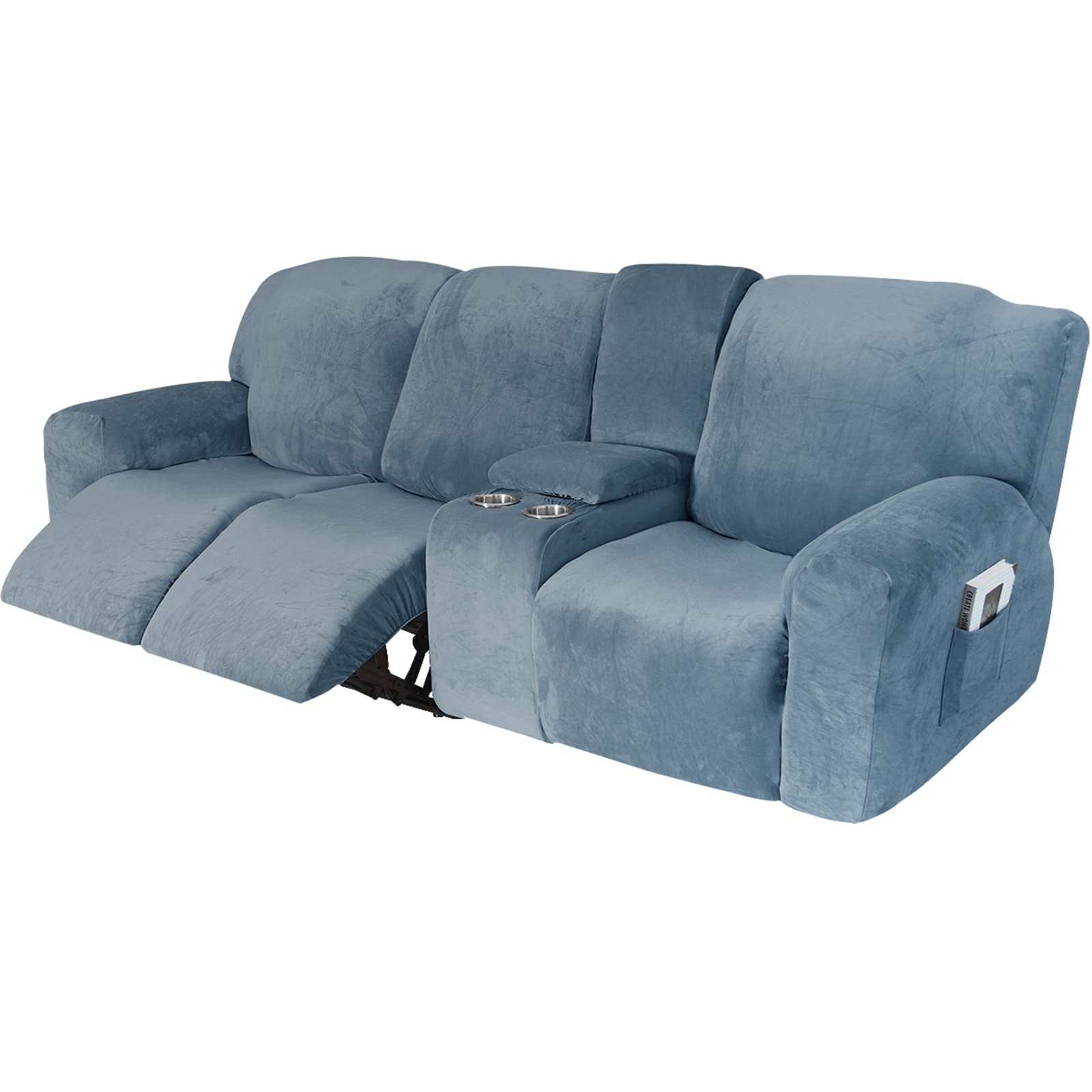 UIHECTA Recliner Sofa Cover, Velvet Stretch Reclining Sofa Covers, with Middle Console Sofa slipcover, Washable Furniture Protector Sofa Slipcover,004,3 person seat(set of 10)