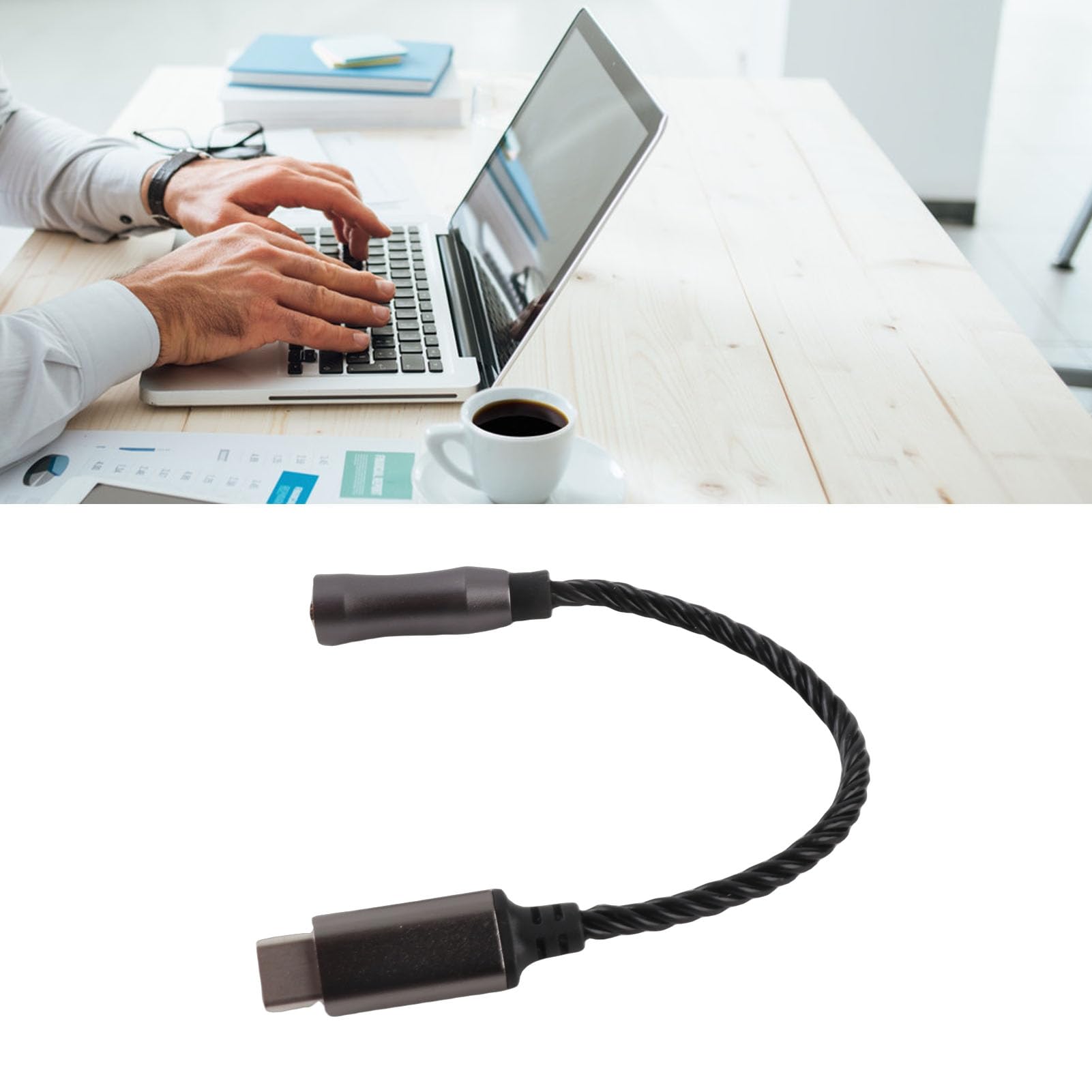 Adaptador Amplificador de Auriculares Tipo C a 3,5 Mm Alto Rendimiento para y PC Cable de Cobre Plateado de 15 Cm (Black)