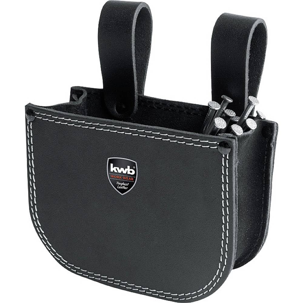 Kwb Multicolor Nail Bag Made Of Genuine Leather, 1 Compartment, Belt Loops, Large Pocket, Black