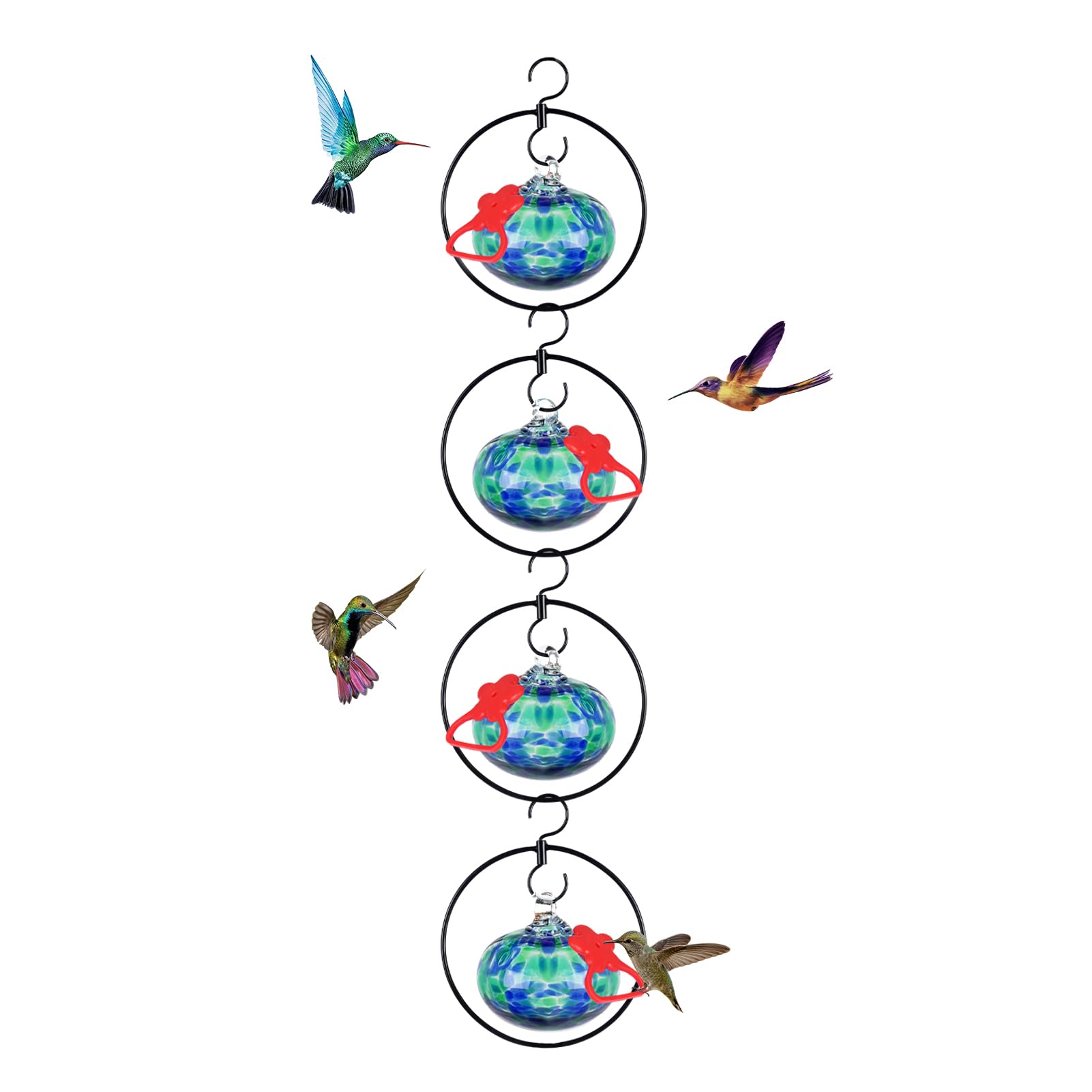Headak Life 4 Pack Circular Hand Blown Glass Hummingbird Feeder