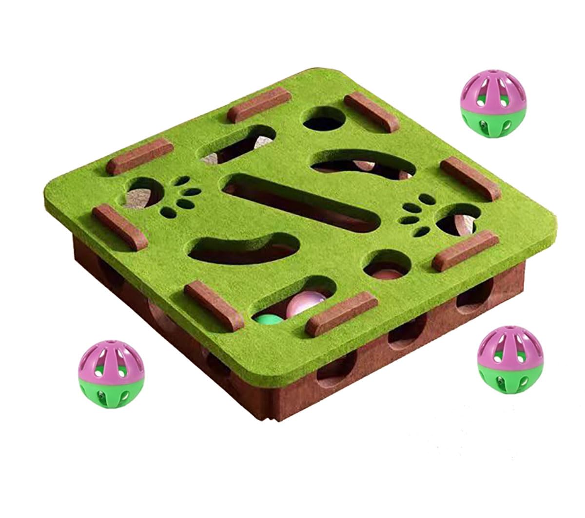 KuTi Kai Interactive Cat Toy Puzzle Toys, Felt Hide & Seek Self-Play Toy with 3 Jingle Balls for Indoor Cats Kittens Slow Feeding, Fun Exercise & Natural Hunting Instincts (Green)