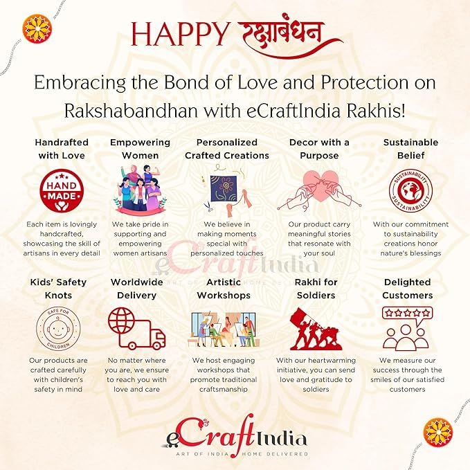 Image of eCraftIndia Pearl Designer Rakhi for Brother with Best Bro Ever Fridge Magnet & Roli Chawal Pack | Raksha Bandhan Rakhi for Bhaiya Bhai |