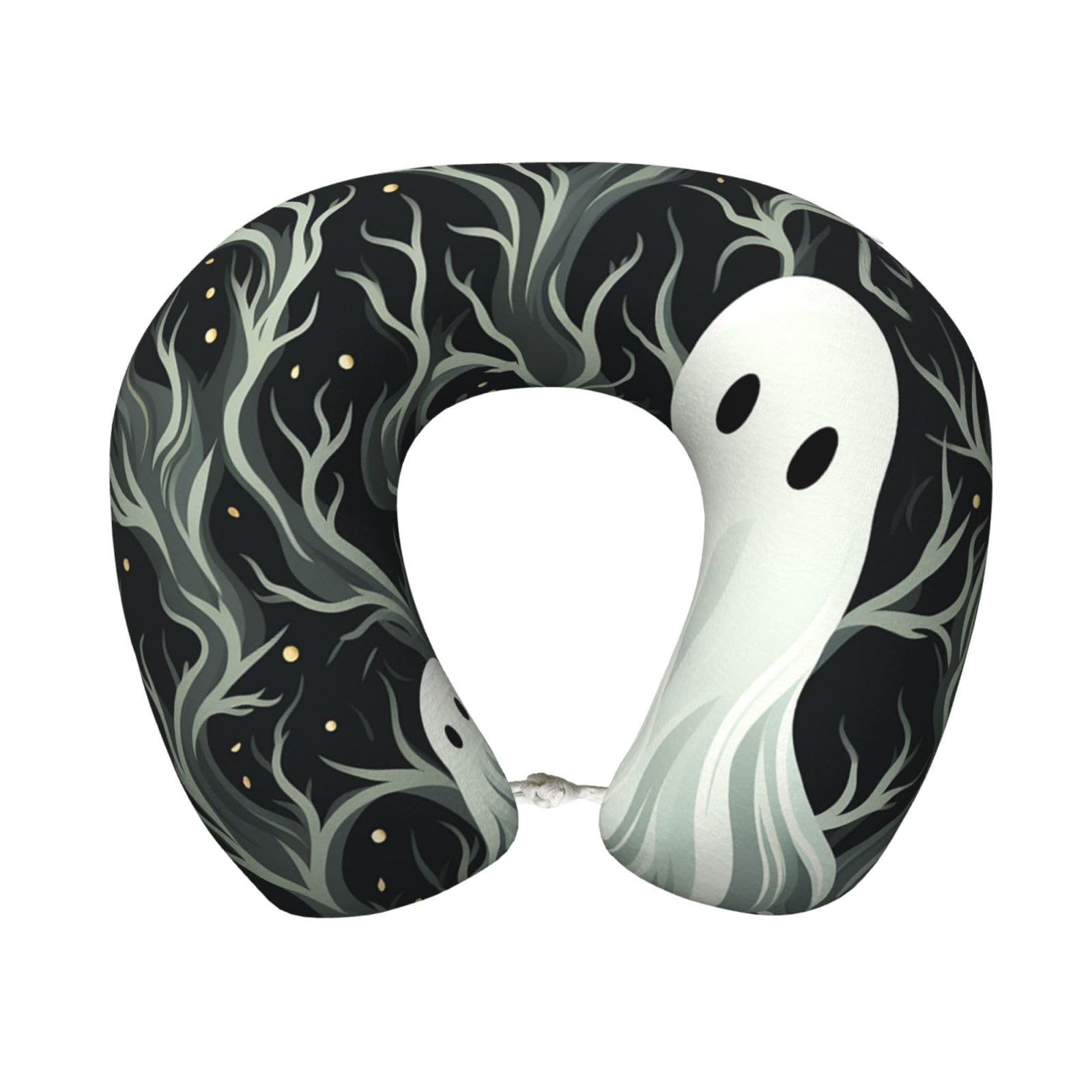 FekiLoot Travel Pillow for Sleeping, White Patterned Ghost Travel Neck Pillow Comfortable U Shape Memory Foam Neck Rest Support Portable Travel Accessories Suitable for Airplane Car Office