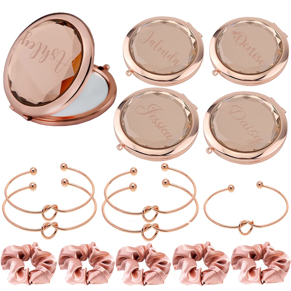 Akubi Personalized Graduation Gifts for Her Rose Gold Compact Mirror Love Knot Bracelets Scrunchies,Custom Graduation Travel Gifts for Women 2023 High School College Graduation Party Favor Gifts