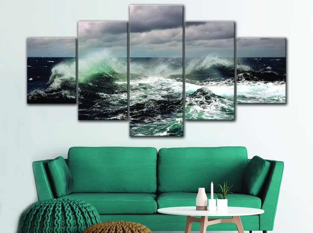 Tableaux Abstraits Moderne Grand Format Impression sur Toile Vague Tempête Océanique - 7