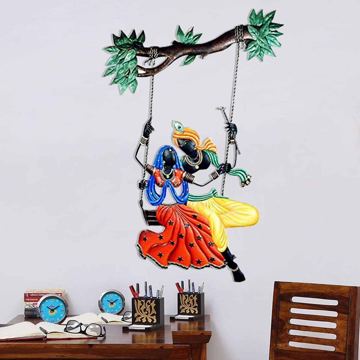 SHLOK COLLECTION Religious Wrought and Cast Iron Radha Krishna Jhula Wall Hanging (Multicolour