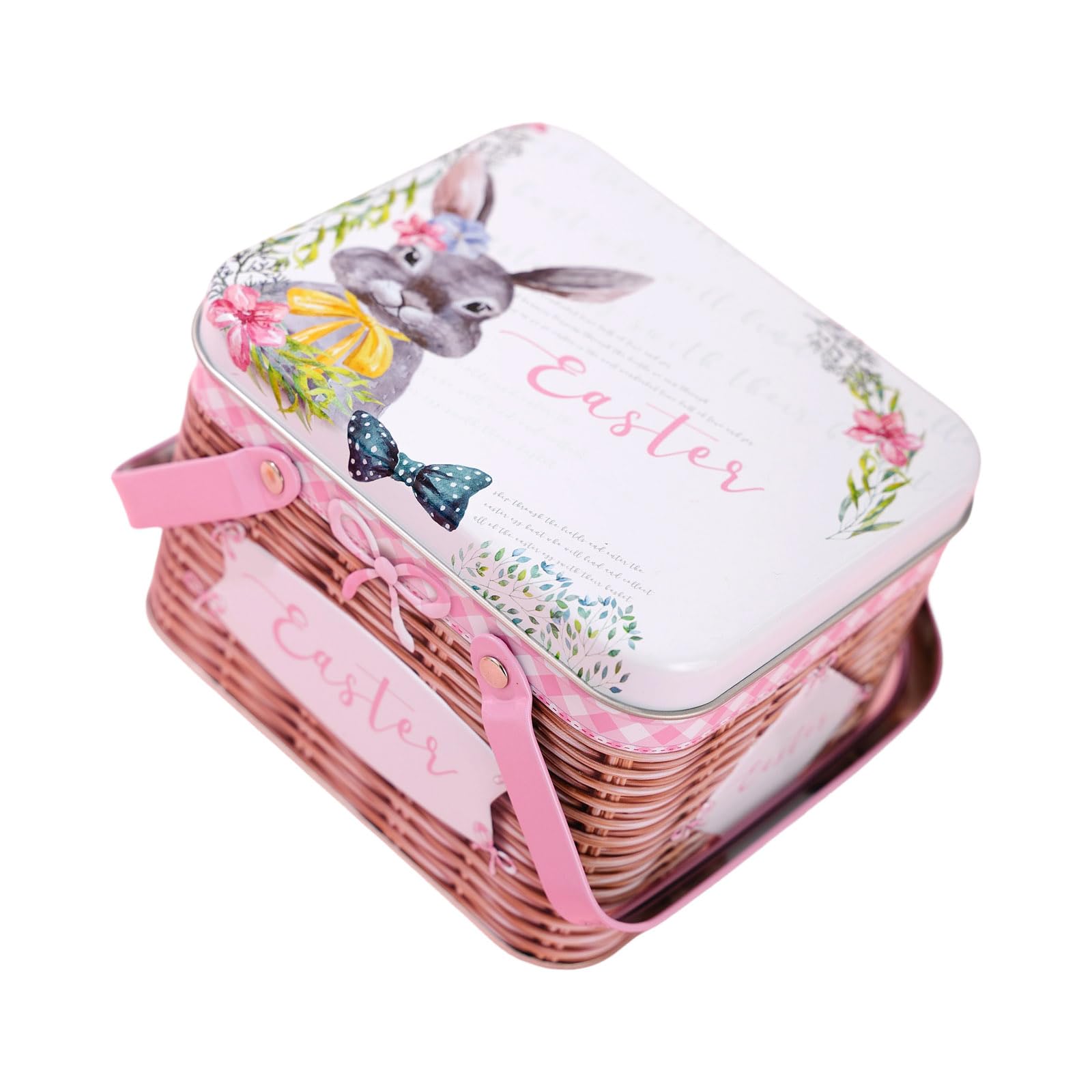 Hsioluted Portable Easter Tin Basket with Spacious Interior for Toy Storage and Gifts Metal Gift Packaging Box