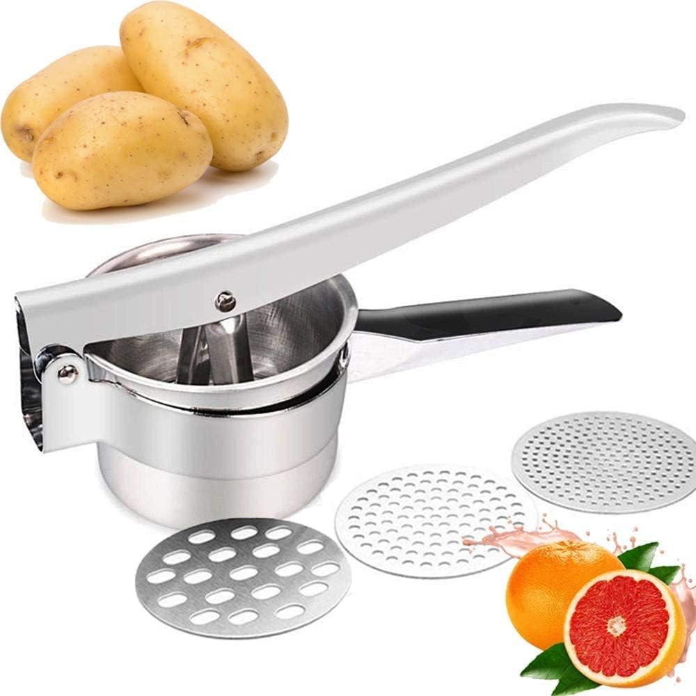 JmeGePotato Ricer/Fruit and Vegetables Masher Food Ricer Large Capacity 420ml-100% Stainless Steel with 3 Interchangeable Ricing Discs