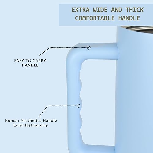 Miniatura 4 de Maravilloso Vaso de 40 onzas con asa y popote, taza de viaje de acero inoxidable reutilizable aislada con popote y tapas abatibles, taza de viaje de