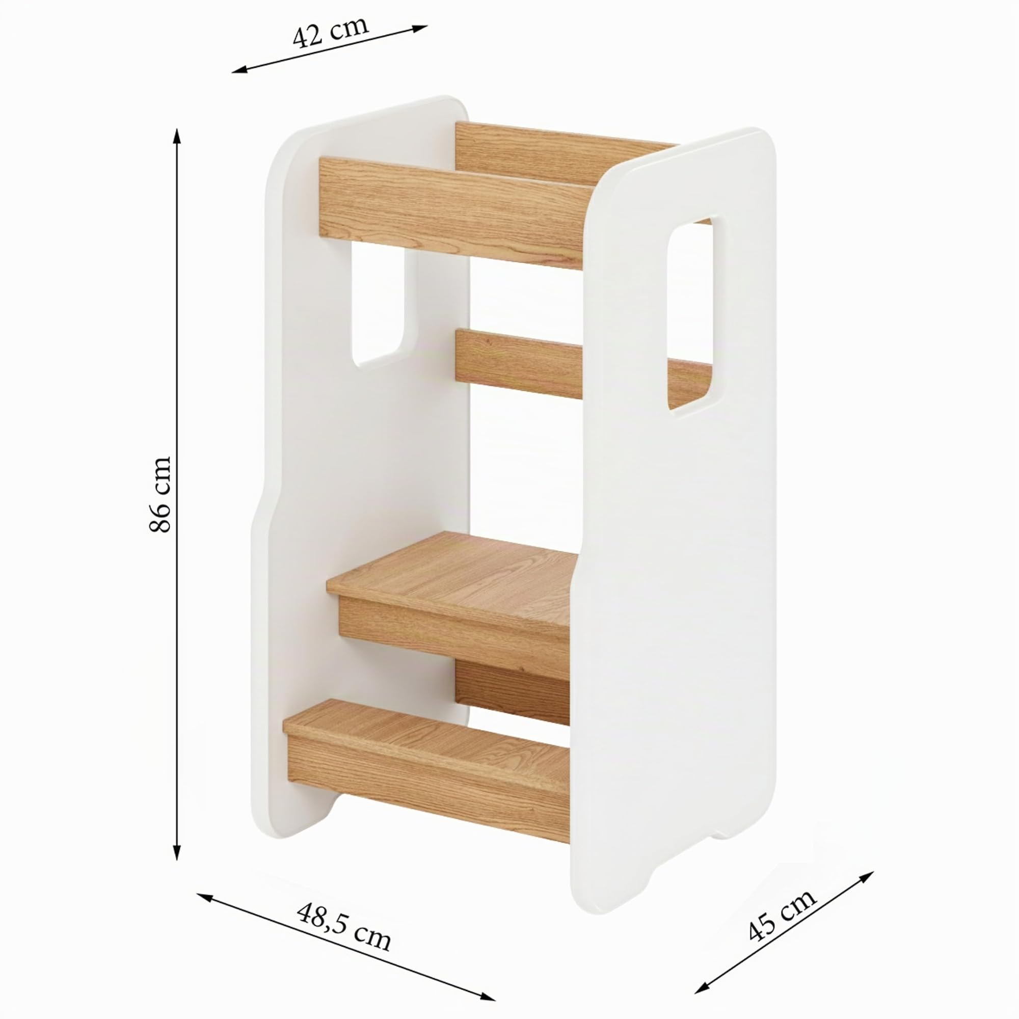 Lernturm ab 1 Jahr, Montessori Learning Tower, Weiß/Eiche | 3-stufig Höhenverstellbarer Lernturm für Kinder, Kinderstuhl Holz, Sicherer & Stabil Tritthocker Kinder, Tritthocker