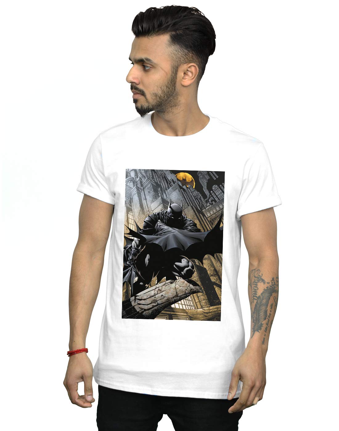 Absolute Cult Men's White Dc Comics Batman Night Gotham City T-Shirt XXX-Large