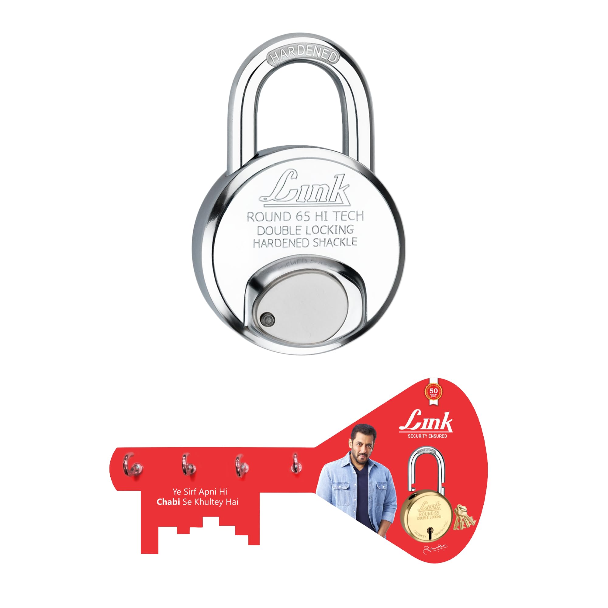 Link Hi-Tech 65mm Round Lock | Stainless Steel Body | Hardened Shackle | 1 Padlock | 3 Iron Keys with Hi-Tech Nickle | 15 Year Warranty | Get 1 Key Holder Free (B0BRSCRQC9) Amazon Price History, Amazon Price Tracker
