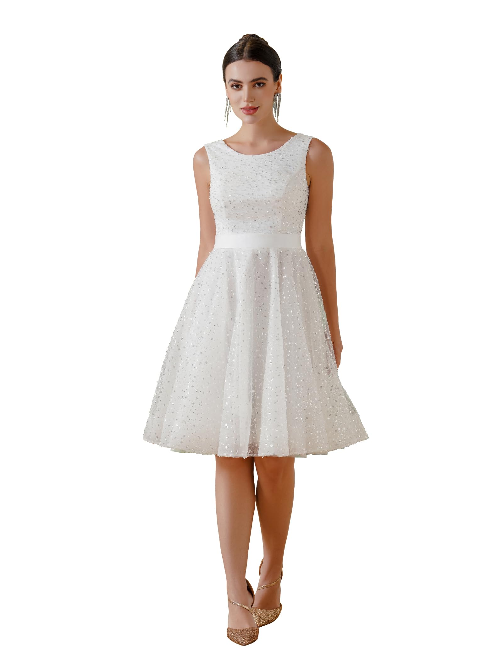 Robe Femme Chic Et Elegant Mariage Robe De Demoiselle d'honneur en Tulle sans Manches Robe de Mariage Robe de Bal de Promo