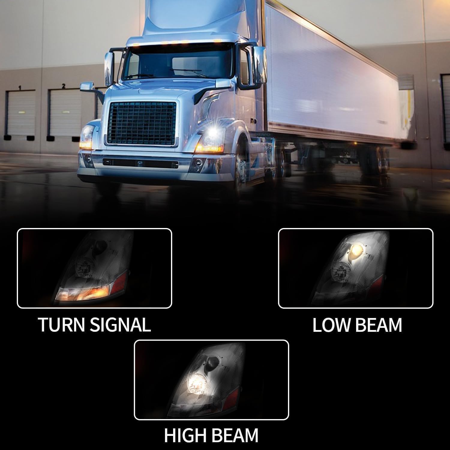 Chrome Headlights Fit for 2004-2018 Volvo VNL VNM 2004-2015 Volvo VN, Pair Headlamp Headlights Left Driver & Right Passenger Side(Left & Right Side)