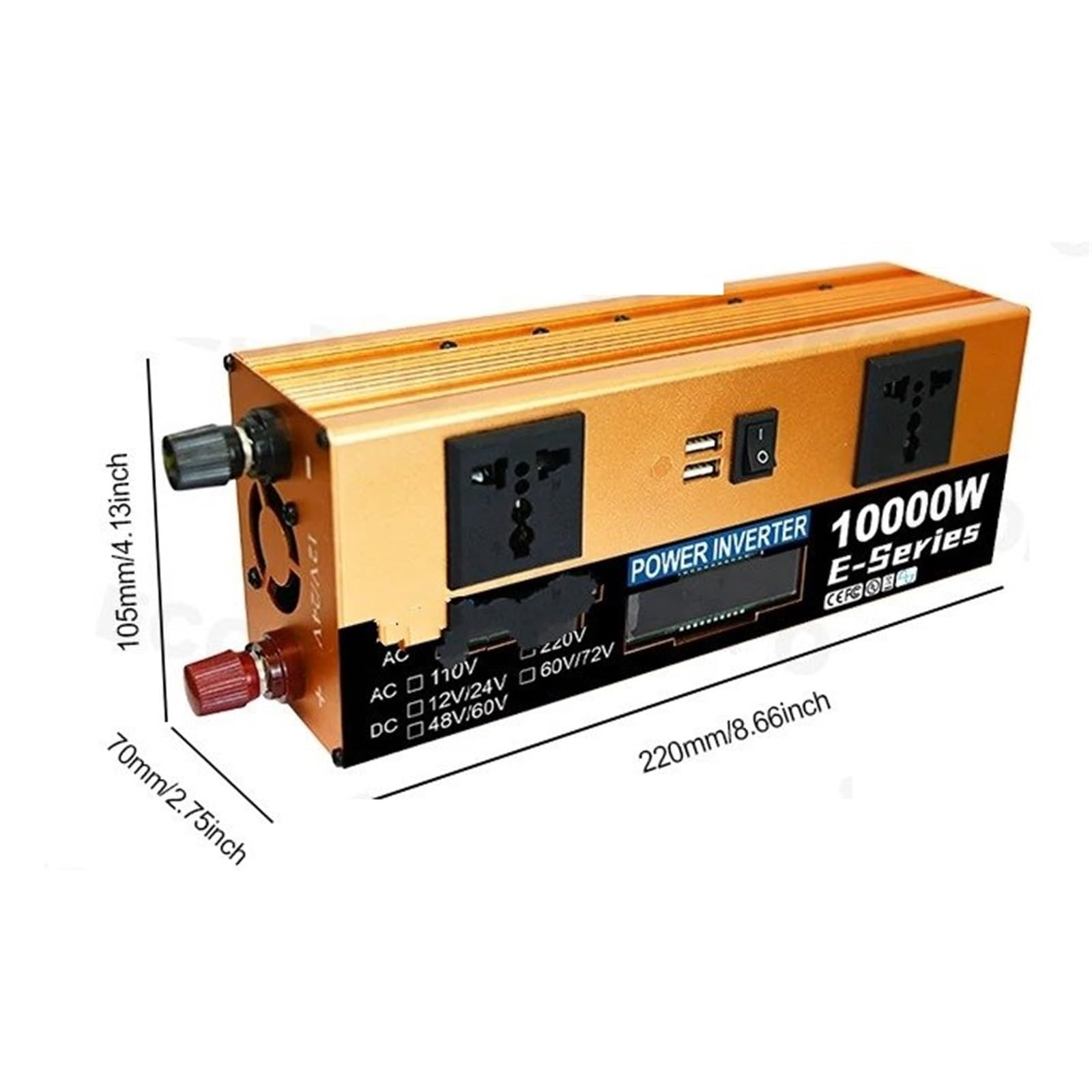 Inversor Inversor Coche 10000W 2 Puertos USB 2 Enchufes Entrada Doble Voltaje CC 12V/24V A CA 110/220V(12V 24V TO 110V 60Hz)