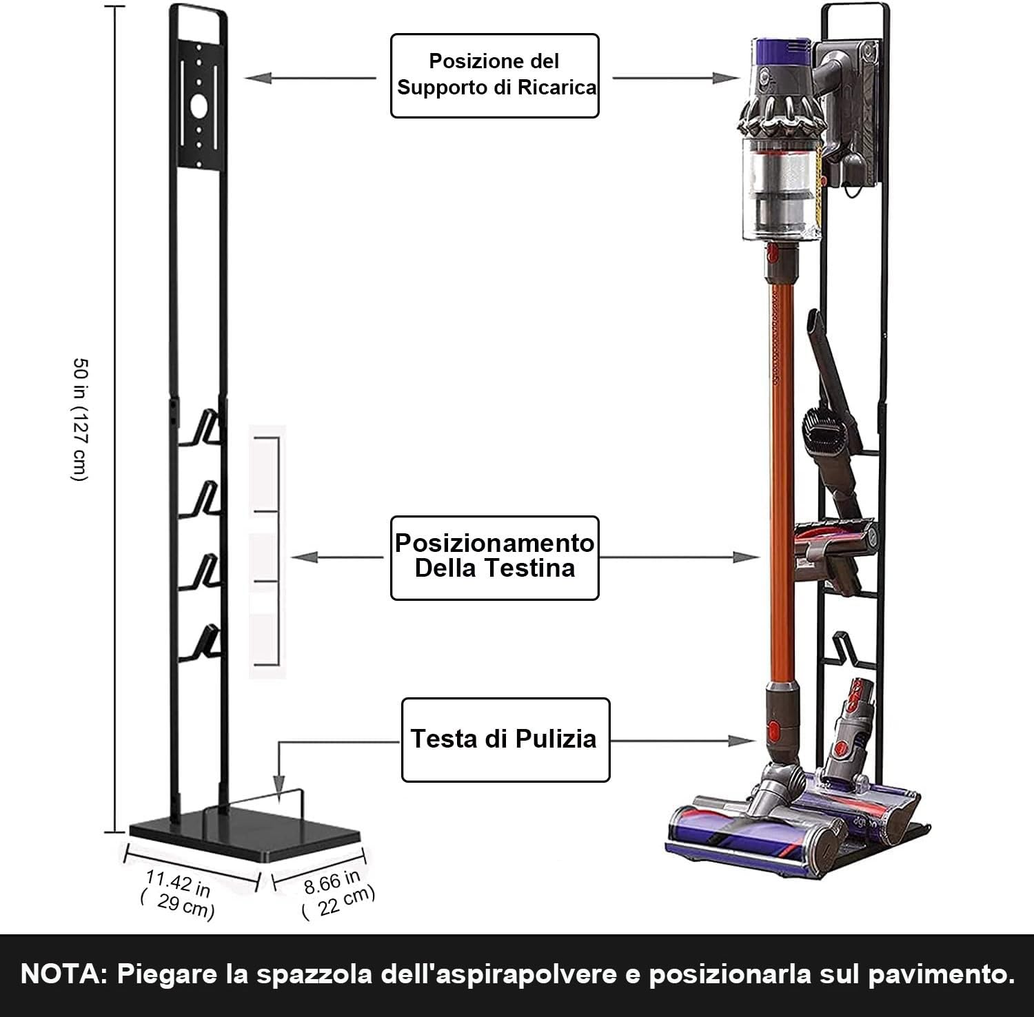 Foho Porta Supporto Organizer Compatible per Dyson Gen5 V15 V12 V11 V10 V8 V7 V6, Base in Metallo per Aspirapolvere a Pavimento Senza Fori, Stabile, Risparmia Spazio