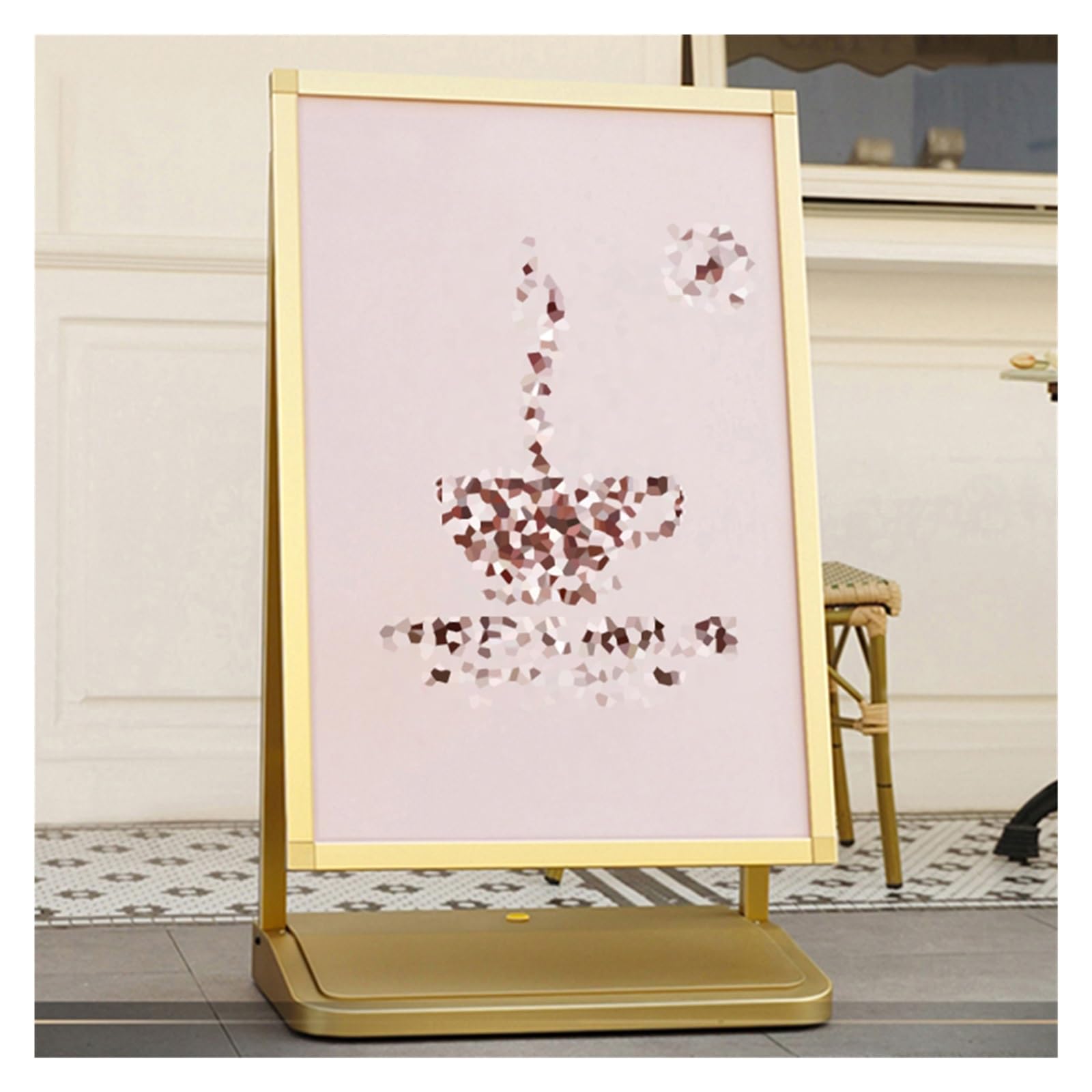 WIGING Billboard Display Sign, Adjustable Pavement Stand, Floor Standing Windproof Aluminum Alloy Poster Sign Holder, Heavy Duty Sidewalk Curb Sign (Color : Gold)