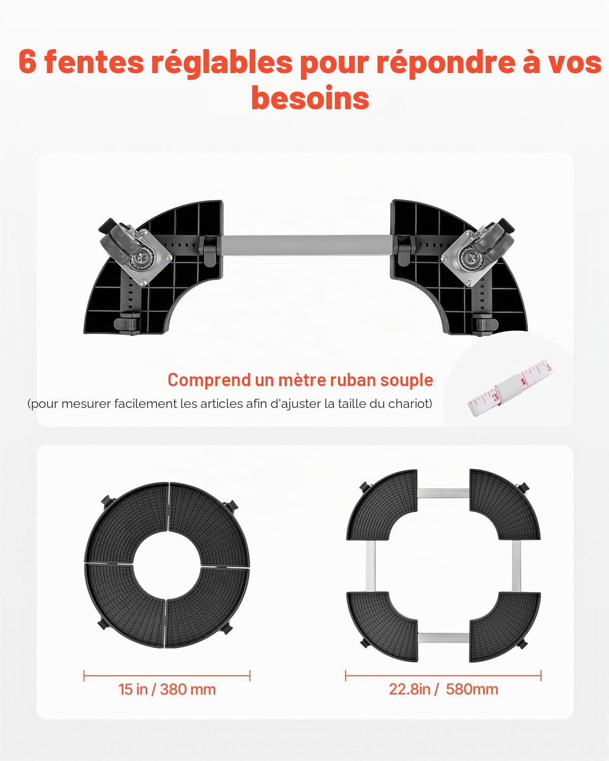 VEVOR Chariot à Poubelle Réglable 380-580 mm Socle à roulettes à Poubelles Rondes, Lot de 2, Capacité Charge 181,4 kg, avec 4 Roues Pivotantes Verrouillables, Chariot Plantes Multifonctionnel Robuste