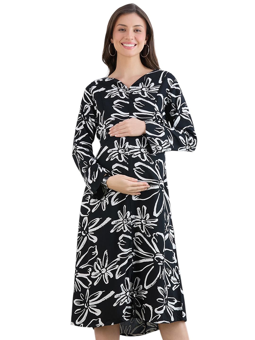 Women's Rayon Maternity Dresses | Pregnancy Feeding Nursing Dress with 14 inch Zip on Both Sides-image-42