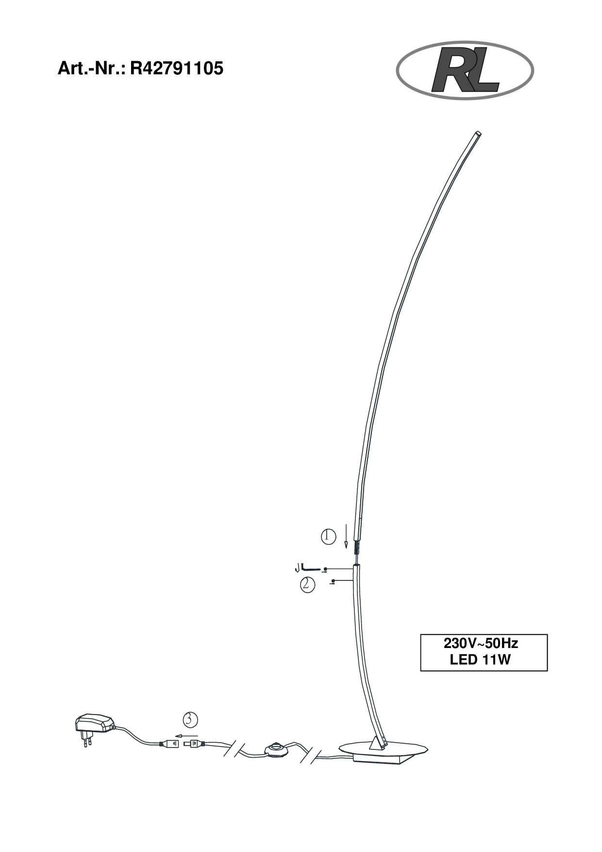 Stehleuchte Matthias in gebürstetem Aluminium, LED 11W, Tiefe: 35 cm, Höhe: 158 cm