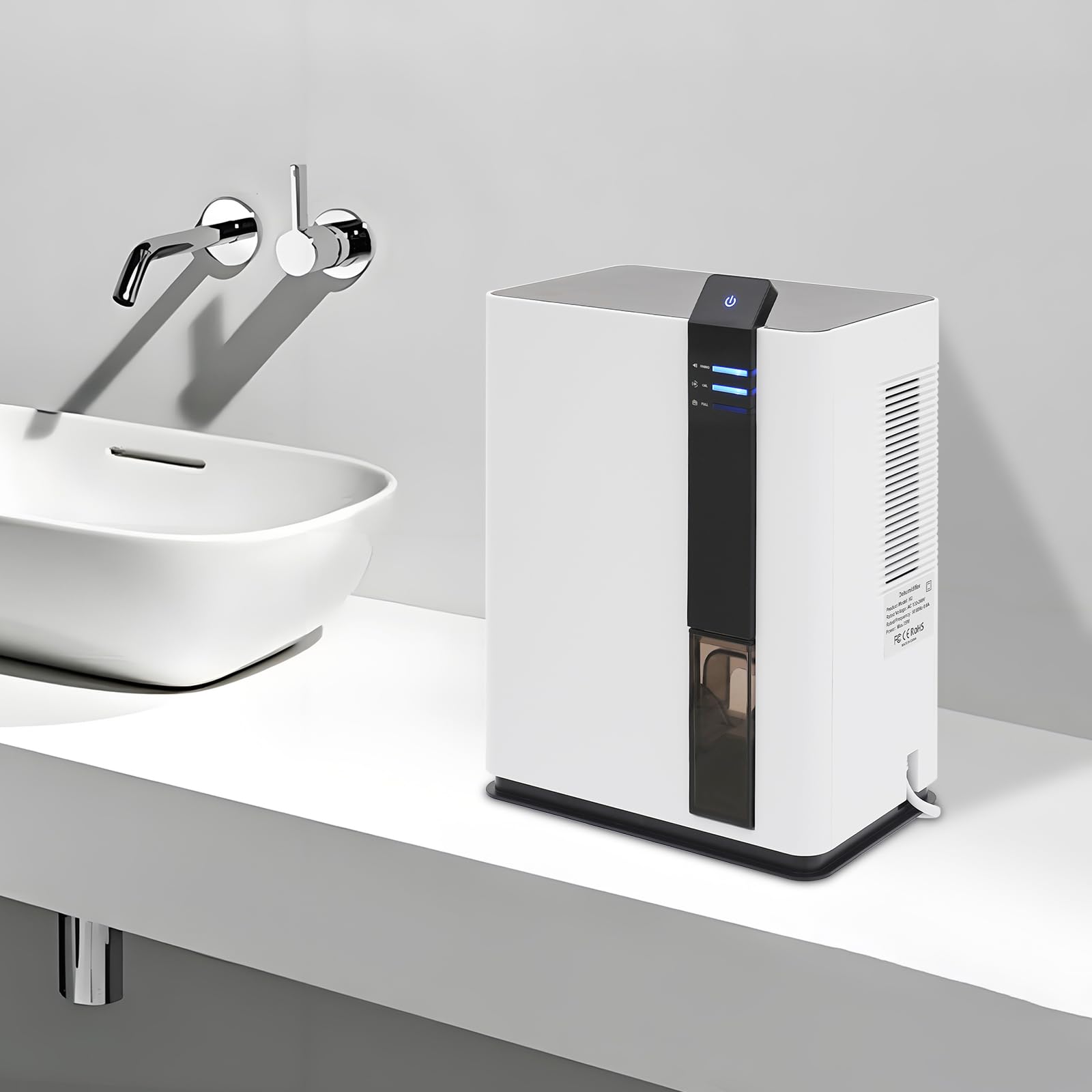 Deumidificatore elettrico compatto 3L bianco silenzioso deumidificatore elettrico con spegnimento automatico, deumidificatore elettrico per casa, camera da letto, cantina, ufficio, base