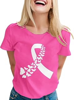 Camiseta de gran tamaño para mujer, diseño de verano 2025, elegante, casual, estampada, de manga corta, color rosa, para salir, para el cáncer de mama