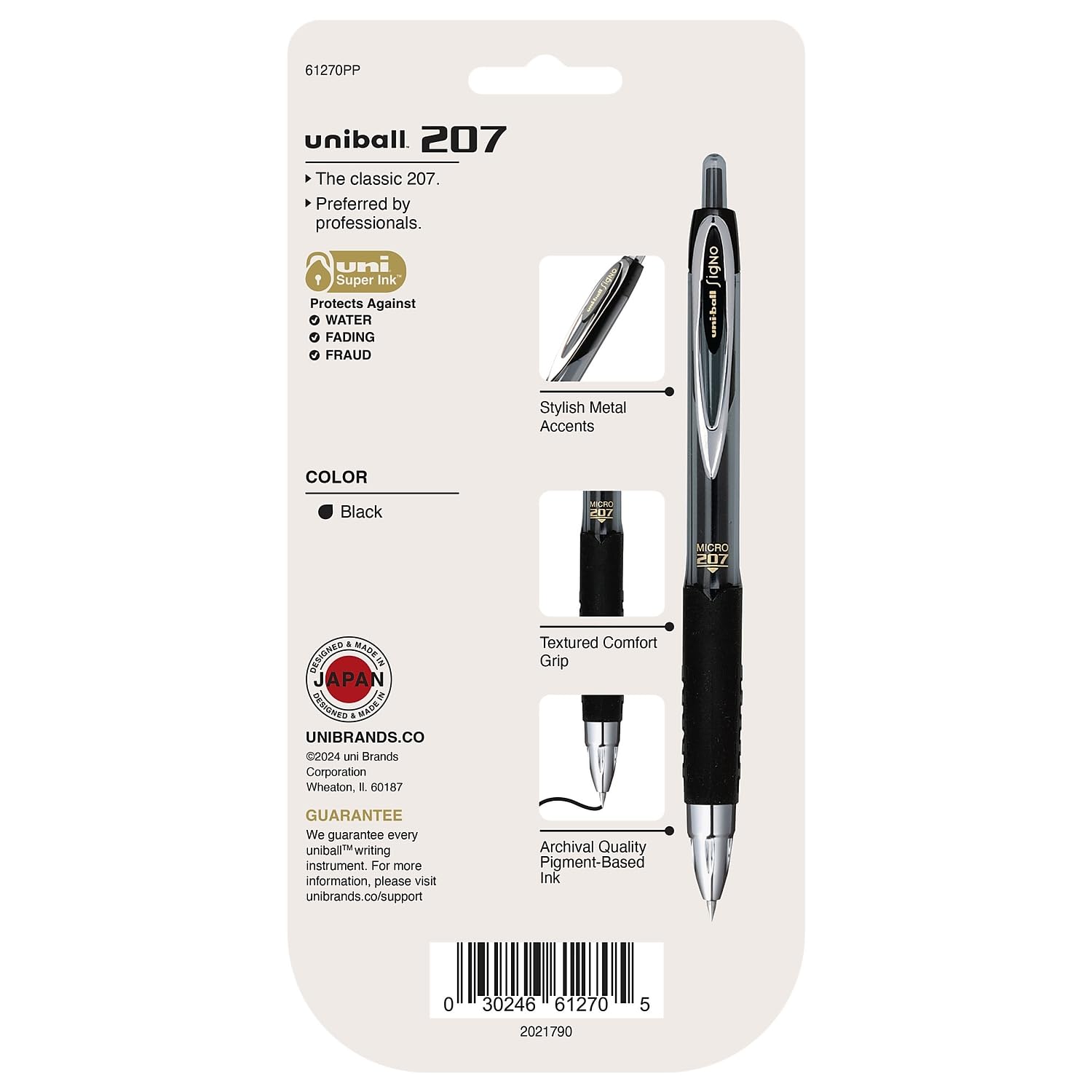 uni-ball® Signo Gel 207™ Gelschreiber, einziehbar, Micro Point, 0,5 mm, schwarzer Schaft, schwarze Tinte, 4 Stück