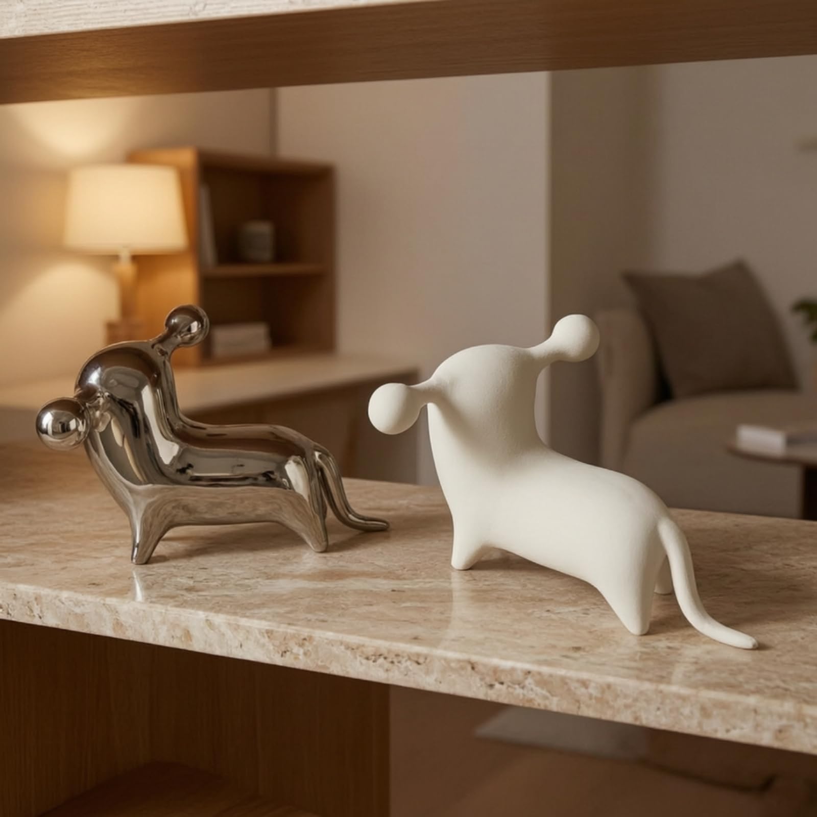 Statuetta in Ceramica Astratto Statuetta di Animale Moderno Scultura Artistica per Soggiorno, Scrivania, Bianco