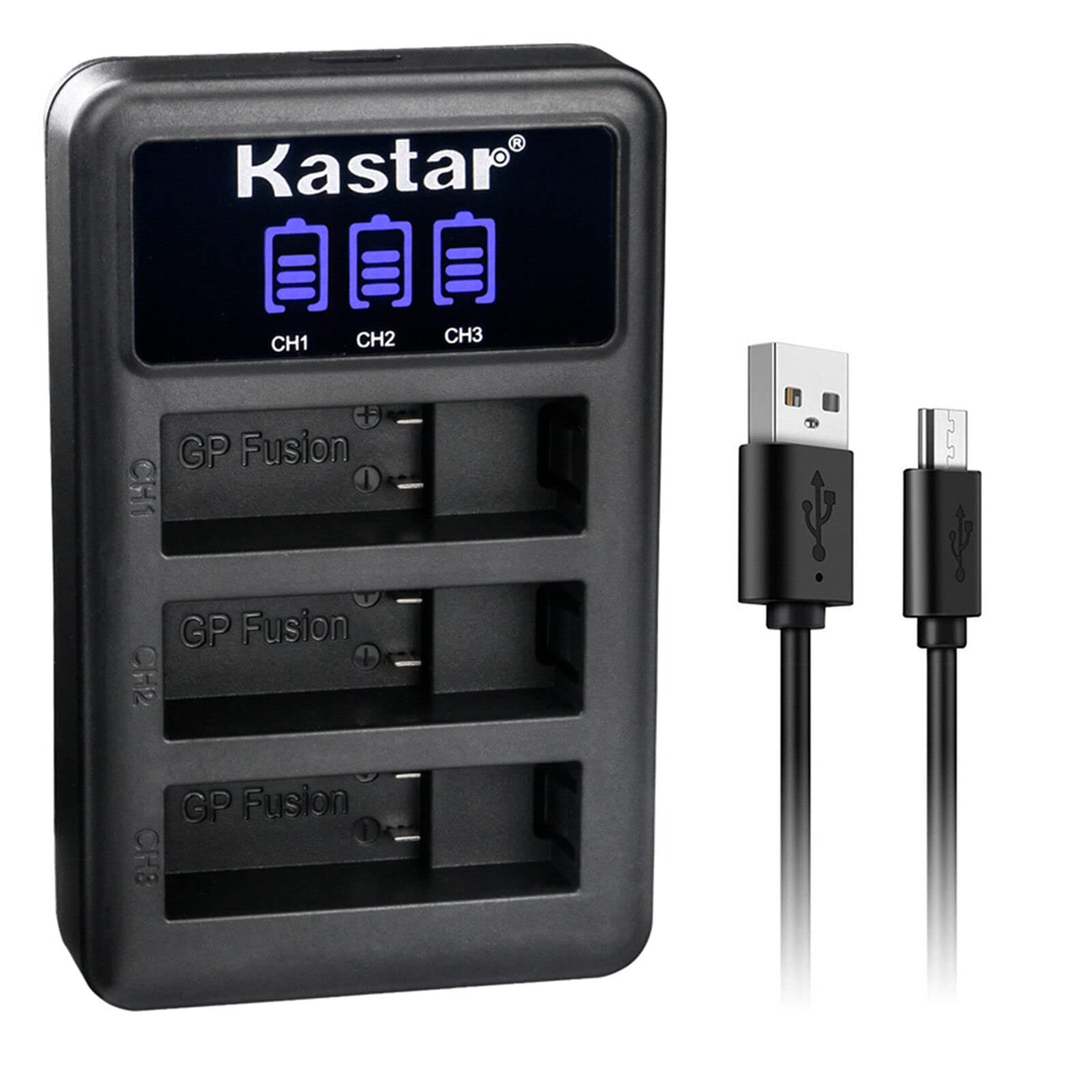 Kastar LCD Triple USB Battery Charger Compatible with GoPro Camera ASBBA-001 Fusion Battery, GoPro ASBBA-001 Battery, Gopro Fusion 360-Degree Action