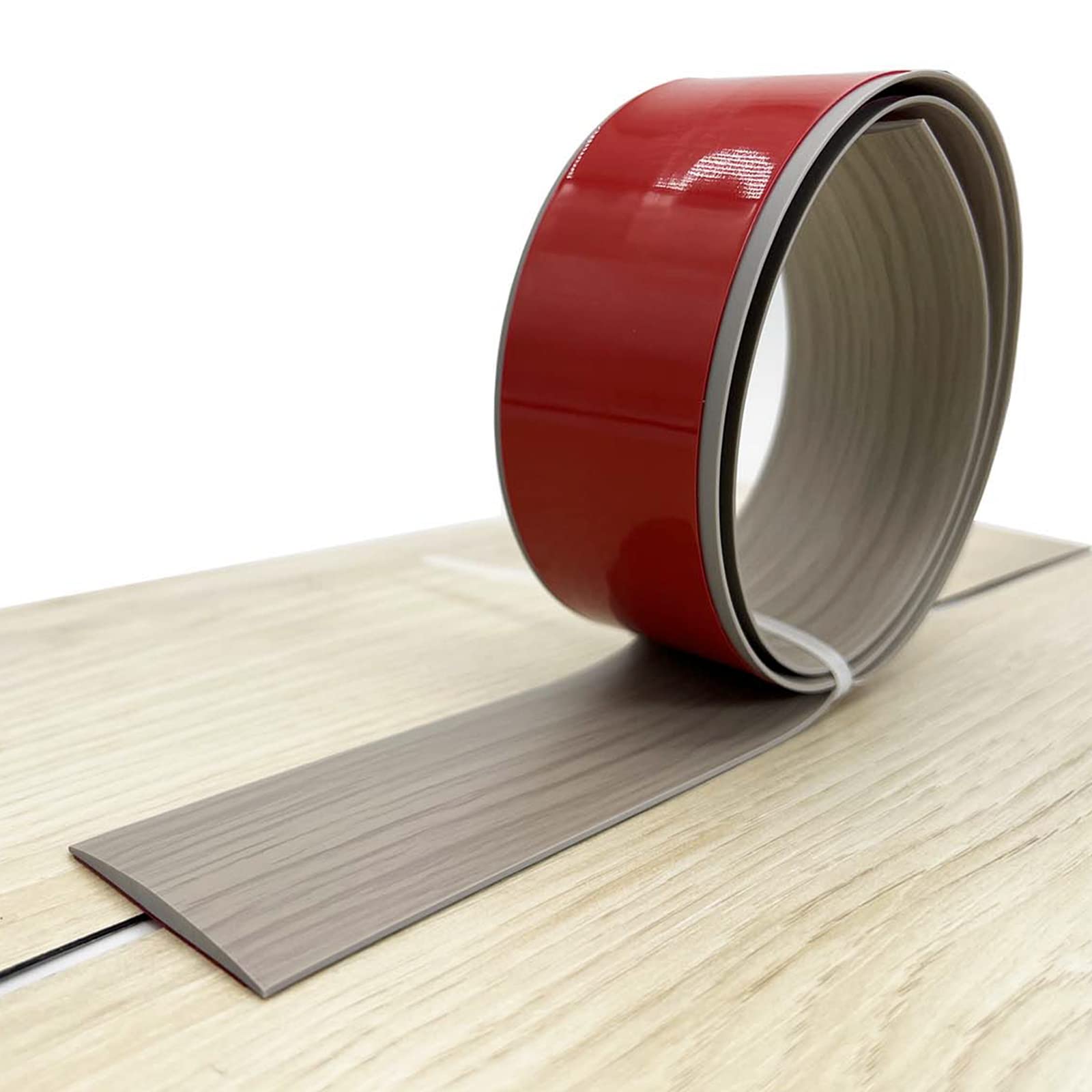 Floor Transition Strip Self Adhesive, Flat Laminate Floor Cover Strip 2" Wide Vinyl Floor Flat Divider Strip, Wood Grain Design (20Ft, Grey)