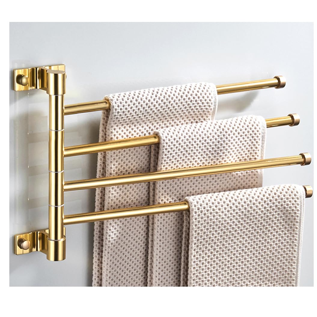 LMYSXAOZ Modern Gold Bath Towel Holder Swing Out Bar, Bathroom Hand Rack 4-Bar Folding Arm Swivel Hanger Wall Mount,Space Saving Swinging Bar for gold-4Bar