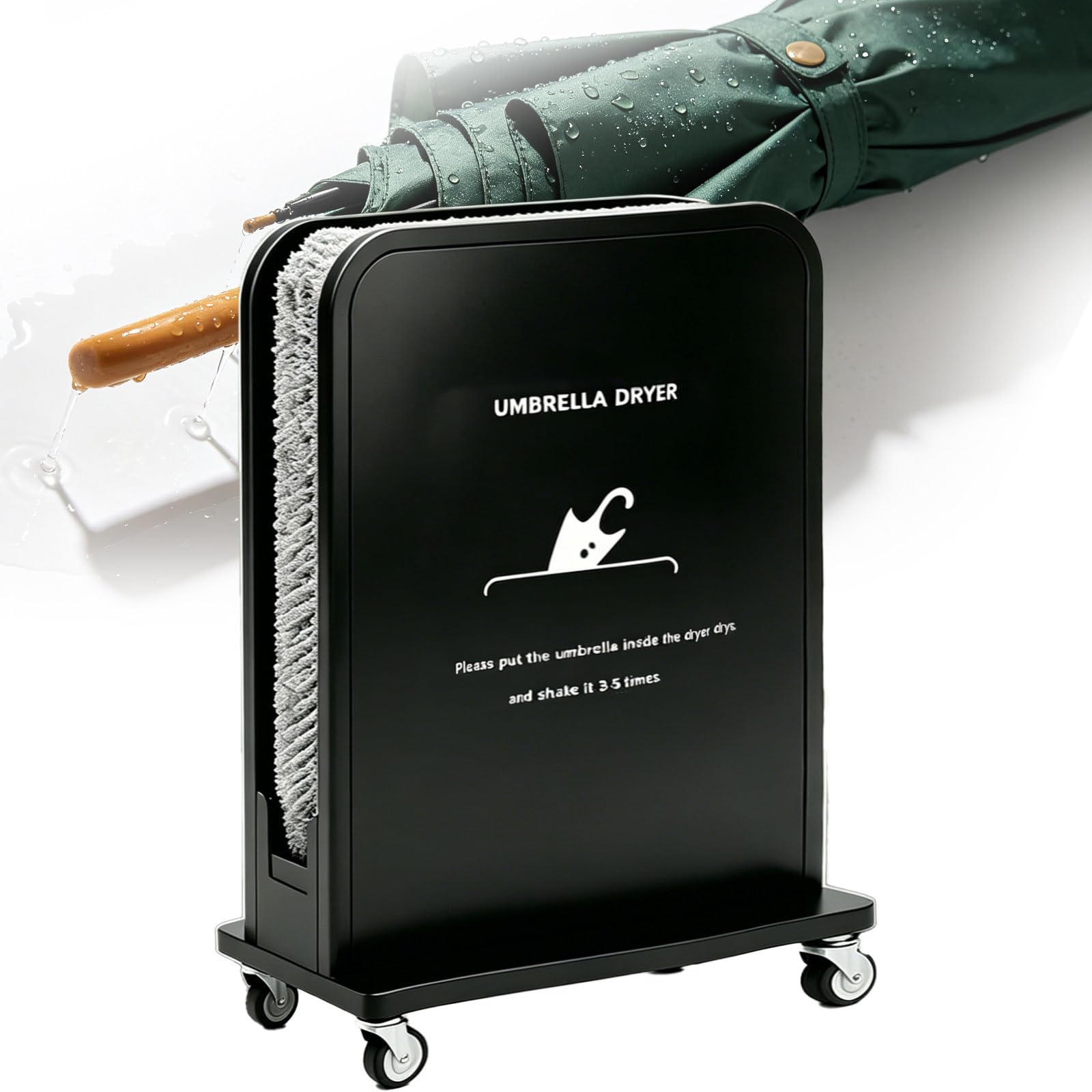 KRYANFEN Umbrella Water Remover Umbrella Dryer Stand Soak up 80 Percent Water Within 3 Swipes 15.4kg Heavy Base for Luxury Hotel Entrance Drip Catcher L