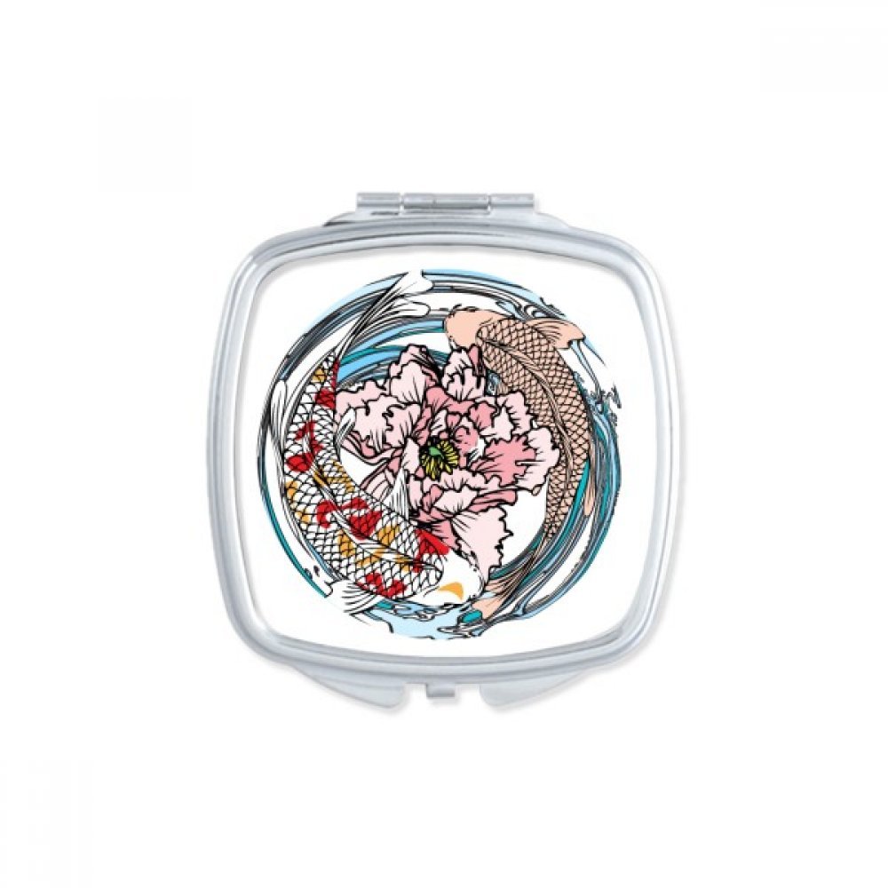 Miroir de poche portable motif feuille de lotus petit miroir maquillage compact carré