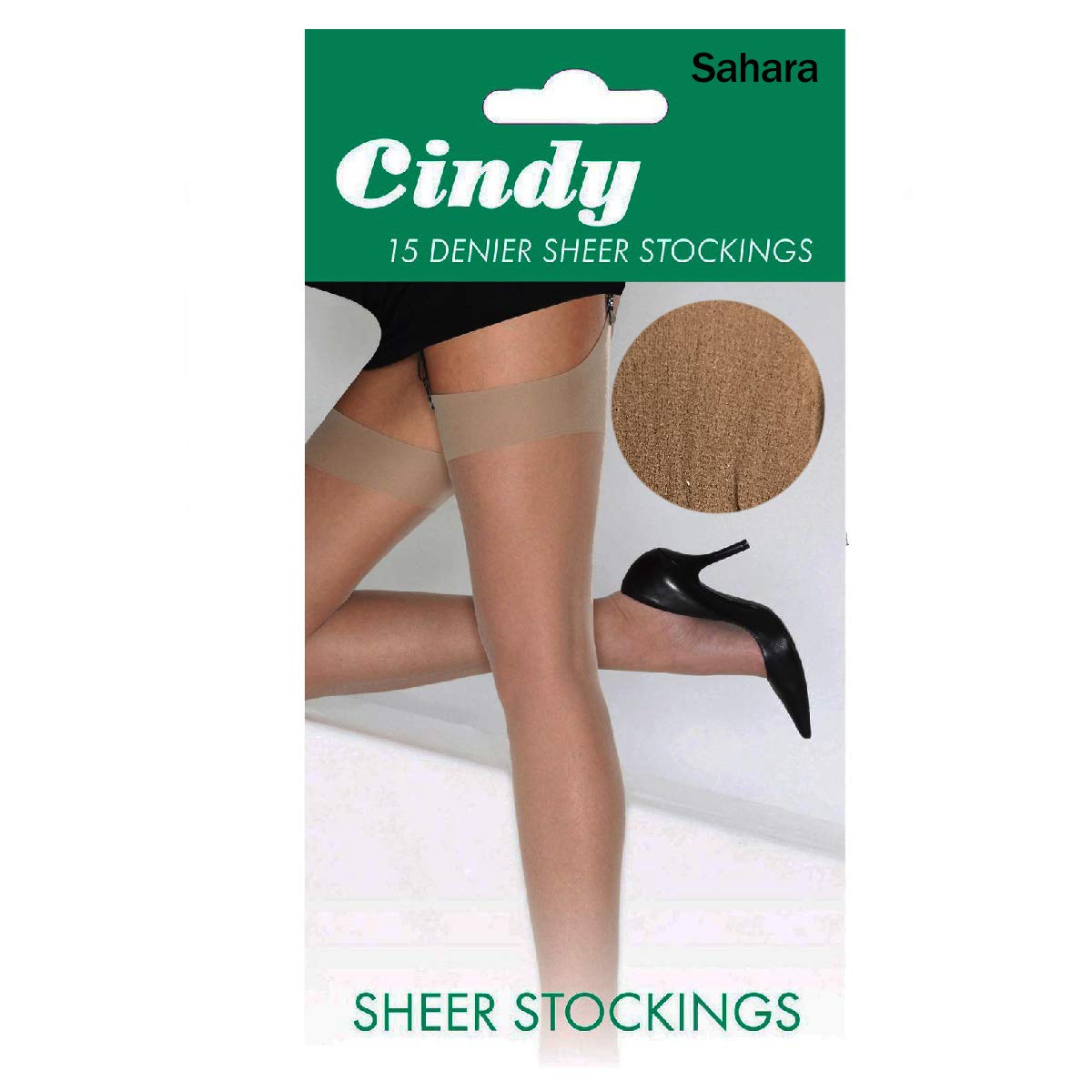 Cindy Women's Sahara 15 Denier Sheer Stockings Reinforced Toe 3-8 100% Nylon Smooth