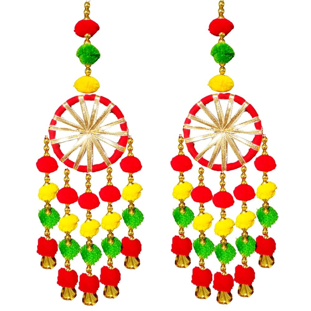 Pop The Party Gota Patti Bangle & Bells Decorative Wall Door Hangings Latkan Toran for Main Door Entrance, Pooja Room | Wedding, Ganpati, Navratri, Diwali Decoration Items for Home Decor Pack of 2