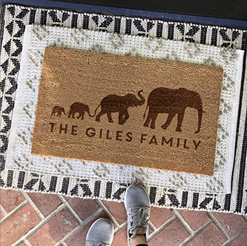 Paillasson Entrée Extérieur ou Intérieur Personnalisé - Motif Elephant - Ajoutez Votre Nom ou Message - Cadeau Personnalisé