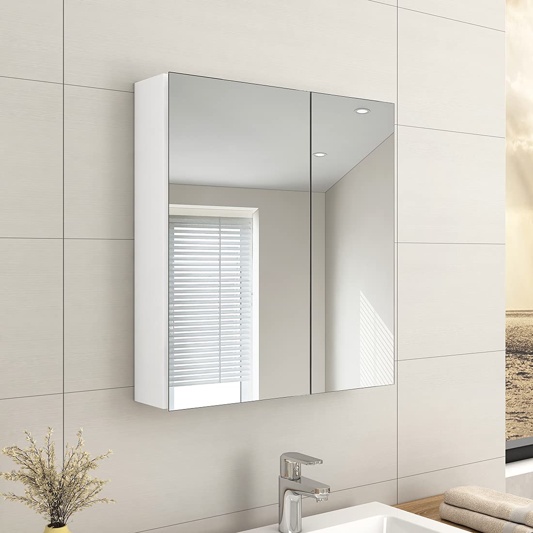 EMKE Bathroom Vanity Mirror with Storage Double Door Wall