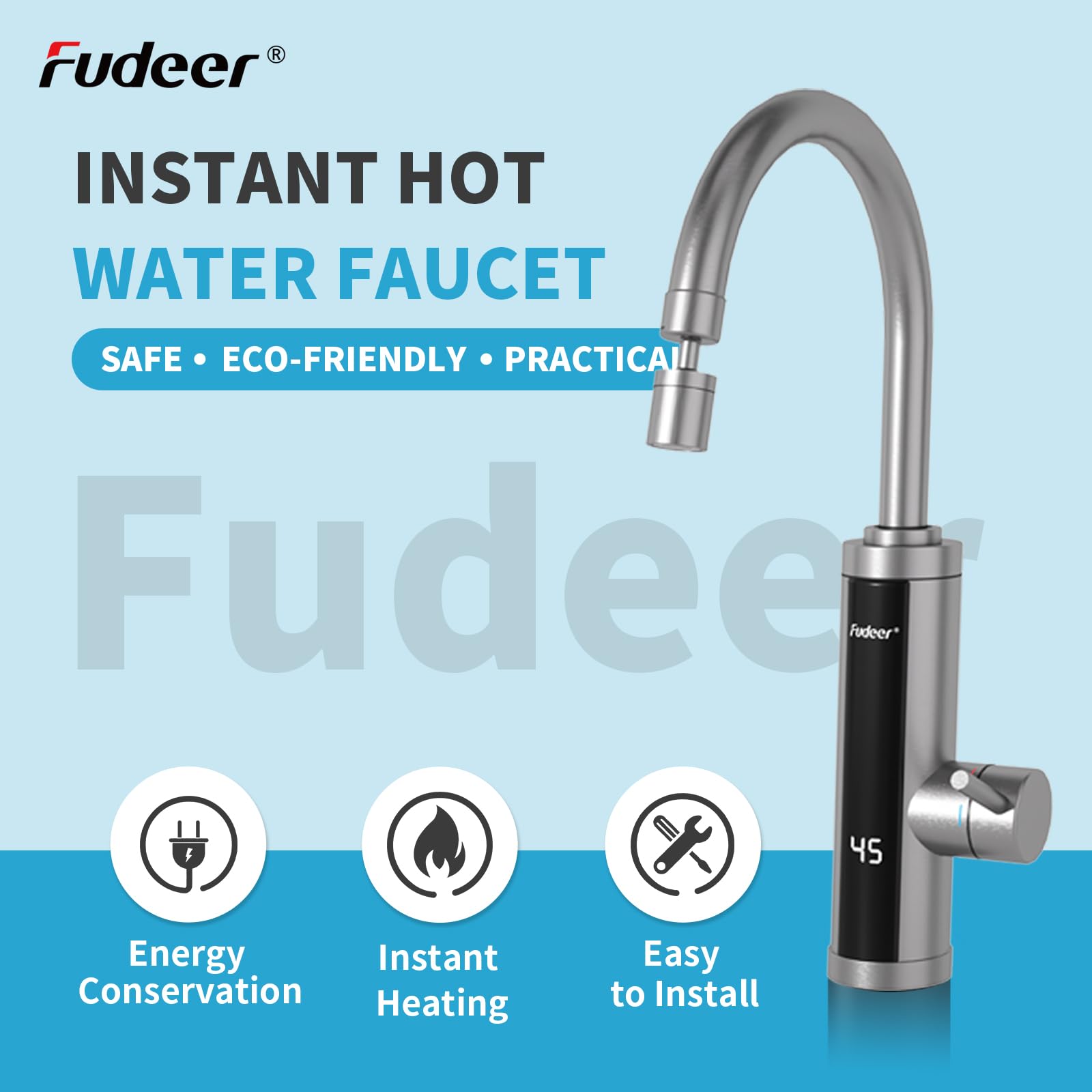 Elektrischer Wasserhahn mit Durchlauferhitzer für die Küche, 3.3kW Schnellaufheizung mit Digitalanzeige (30-45℃) 360°schwenkbare Universaldüse, 2 Sprühmodi 220-240V(Silber)